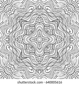 Abstract vector decorative ethnic hand drawn sketchy contour seamless pattern