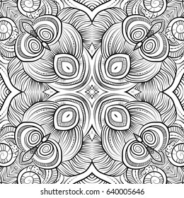 Abstract vector decorative ethnic hand drawn sketchy contour seamless pattern