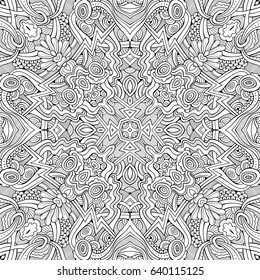 Abstract vector decorative ethnic hand drawn sketchy contour seamless pattern