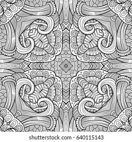 Abstract vector decorative ethnic hand drawn sketchy contour seamless pattern