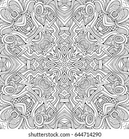 Abstract vector decorative ethnic hand drawn sketchy contour seamless pattern