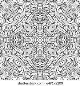 Abstract vector decorative ethnic hand drawn sketchy contour seamless pattern