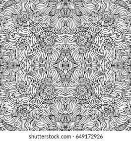 Abstract vector decorative ethnic hand drawn sketchy contour seamless pattern
