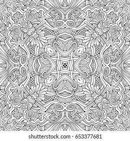 Abstract vector decorative ethnic hand drawn sketchy contour seamless pattern