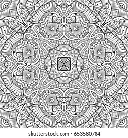 Abstract vector decorative ethnic hand drawn sketchy contour seamless pattern