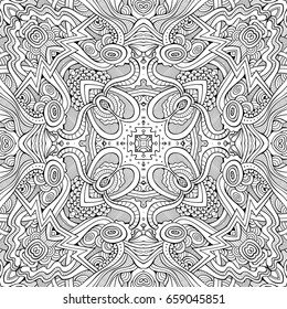 Abstract vector decorative ethnic hand drawn sketchy contour seamless pattern