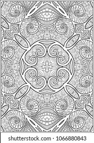 Abstract vector decorative ethnic mandala, black and white pattern. Outline hand drawing. Good for coloring page for the adult coloring book. Stock vector illustration.
