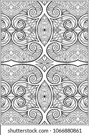 Abstract vector decorative ethnic mandala, black and white pattern. Outline hand drawing. Good for coloring page for the adult coloring book. Stock vector illustration.