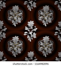 Abstract vector decorative ethnic mandala sketchy seamless pattern. Brown, black and white colors. Colored elements.