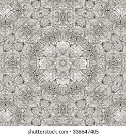 Abstract vector decorative ethnic mandala sketchy seamless pattern. Doodle waves seamless pattern. Antistress coloring