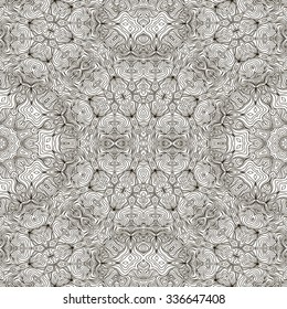 Abstract vector decorative ethnic mandala sketchy seamless pattern. Doodle waves seamless pattern. Antistress coloring