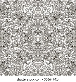 Abstract vector decorative ethnic mandala sketchy seamless pattern. Doodle waves seamless pattern. Antistress coloring