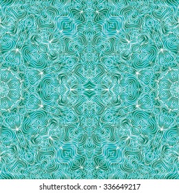 Abstract vector decorative ethnic mandala sketchy seamless pattern. Doodle waves seamless pattern. Vector seamless mosaic mandala pattern