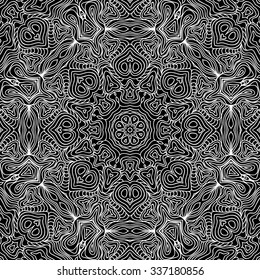 Abstract vector decorative ethnic mandala sketchy seamless pattern. Doodle waves seamless pattern. 