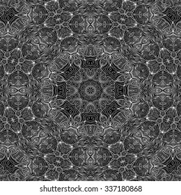 Abstract vector decorative ethnic mandala sketchy seamless pattern. Doodle waves seamless pattern. 