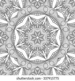 Abstract vector decorative ethnic mandala sketchy seamless pattern.