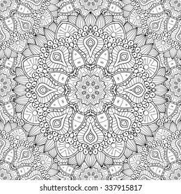 Abstract vector decorative ethnic mandala sketchy seamless pattern.