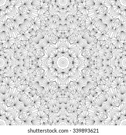 Abstract vector decorative ethnic mandala black and white seamless pattern.