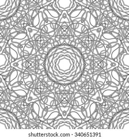 Abstract vector decorative ethnic mandala black and white seamless pattern.