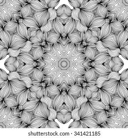 Abstract vector decorative ethnic mandala black and white seamless pattern.