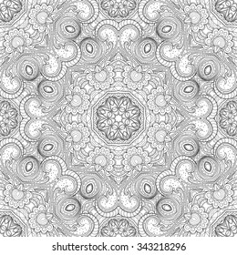 Abstract vector decorative ethnic mandala black and white seamless pattern.