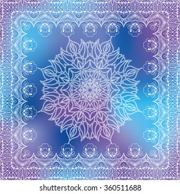 Abstract vector decorative ethnic mandala sketchy seamless pattern on colorful blurred background. Vector seamless ornamental lace pattern. Mandala pattern.