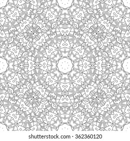 Abstract vector decorative ethnic mandala black and white seamless pattern.