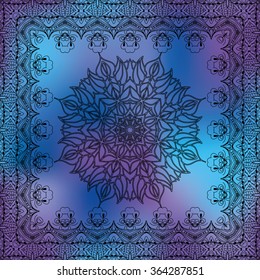 Abstract vector decorative ethnic mandala sketchy seamless pattern on colorful blurred background. Vector seamless ornamental lace pattern. Mandala pattern.