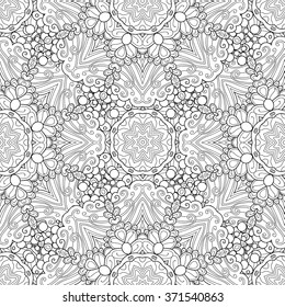Abstract vector decorative ethnic mandala black and white seamless pattern.