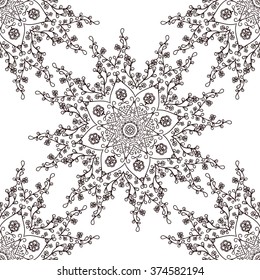 Abstract vector decorative ethnic mandala black and white seamless pattern. Adult coloring book page