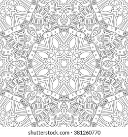 Abstract vector decorative ethnic mandala black and white seamless pattern.