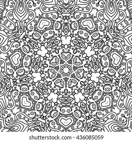 Abstract vector decorative ethnic mandala black and white pattern for coloring book.