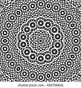 Abstract vector decorative ethnic mandala black and white pattern for coloring book.