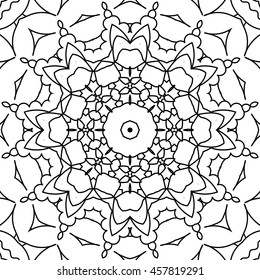 Abstract vector decorative ethnic mandala black and white pattern for coloring book.