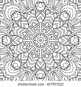 Abstract vector decorative ethnic mandala black and white pattern for coloring book.