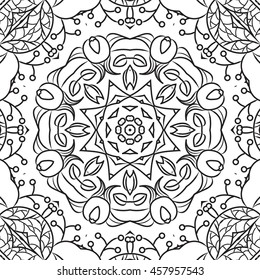 Abstract vector decorative ethnic mandala black and white pattern for coloring book.