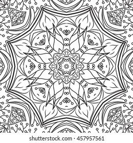 Abstract vector decorative ethnic mandala black and white pattern for coloring book.