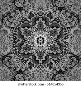 Abstract vector decorative ethnic mandala black and white seamless pattern.