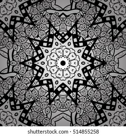 Abstract vector decorative ethnic mandala black and white seamless pattern.