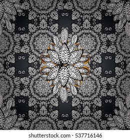Abstract vector decorative ethnic mandala seamless pattern. Blue background. Vector. Radial gradient shadow.