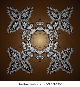 Abstract vector decorative ethnic mandala seamless pattern. White. Brown background. Vector. Radial gradient shadow.