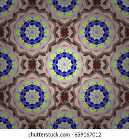 Abstract vector decorative ethnic mandala sketchy seamless pattern. Background. Colored elements.