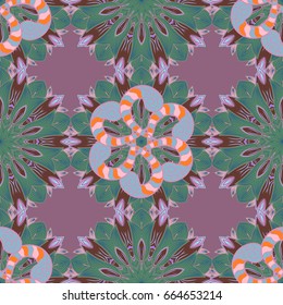 Abstract vector decorative ethnic mandala sketchy seamless pattern. Background. Colored elements.
