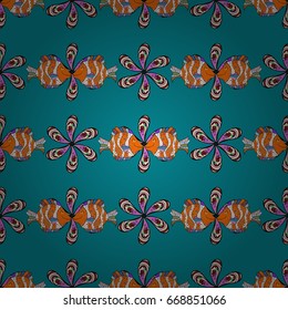 Abstract vector decorative ethnic mandala sketchy seamless pattern on colors background. Colored elements.