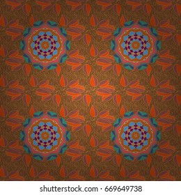 Abstract vector decorative ethnic mandala sketchy seamless pattern. Background. Colored elements.