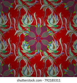 Abstract vector decorative ethnic mandala sketchy seamless pattern. Red, neutral and brown colors. Colored elements.