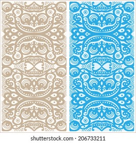 Abstract vector decorative ethnic ornamental backgrounds, border lace patterns set. Series of image template frame design for card, hand drawn artwork black and white