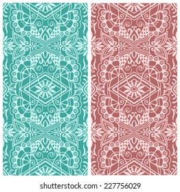 Abstract vector decorative ethnic ornamental backgrounds, border lace patterns set. Series of image template frame design for card, hand drawn artwork