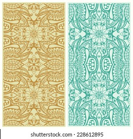 Abstract vector decorative ethnic ornamental backgrounds, border lace patterns set. Series of image template frame design for card, hand drawn artwork