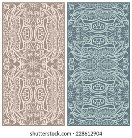 Abstract vector decorative ethnic ornamental backgrounds, border lace patterns set. Series of image template frame design for card, hand drawn artwork